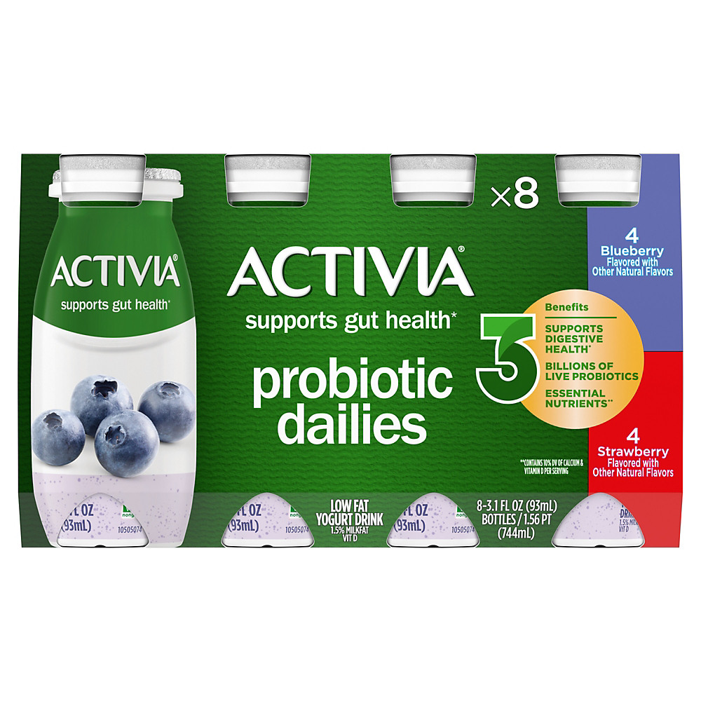 Calories in Activia Probiotic Dailies Strawberry & Blueberry Yogurt Drink, Variety Pack, 3.1 oz, 8 pk
