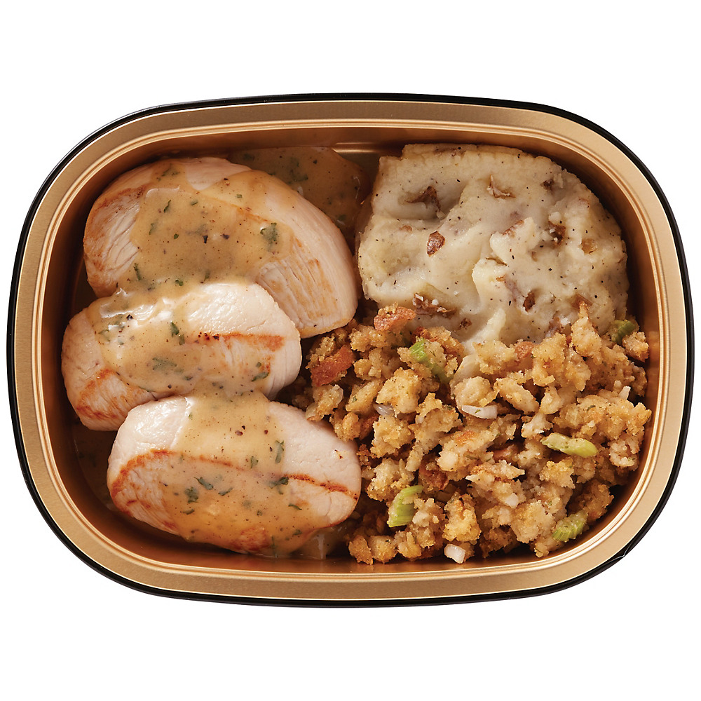 Calories in H-E-B Meal Simple Turkey Cutlet Meal with Turkey Gravy Butter, Cornbread Stuffing and Mashed Potatoes, Avg. 0.97 lb