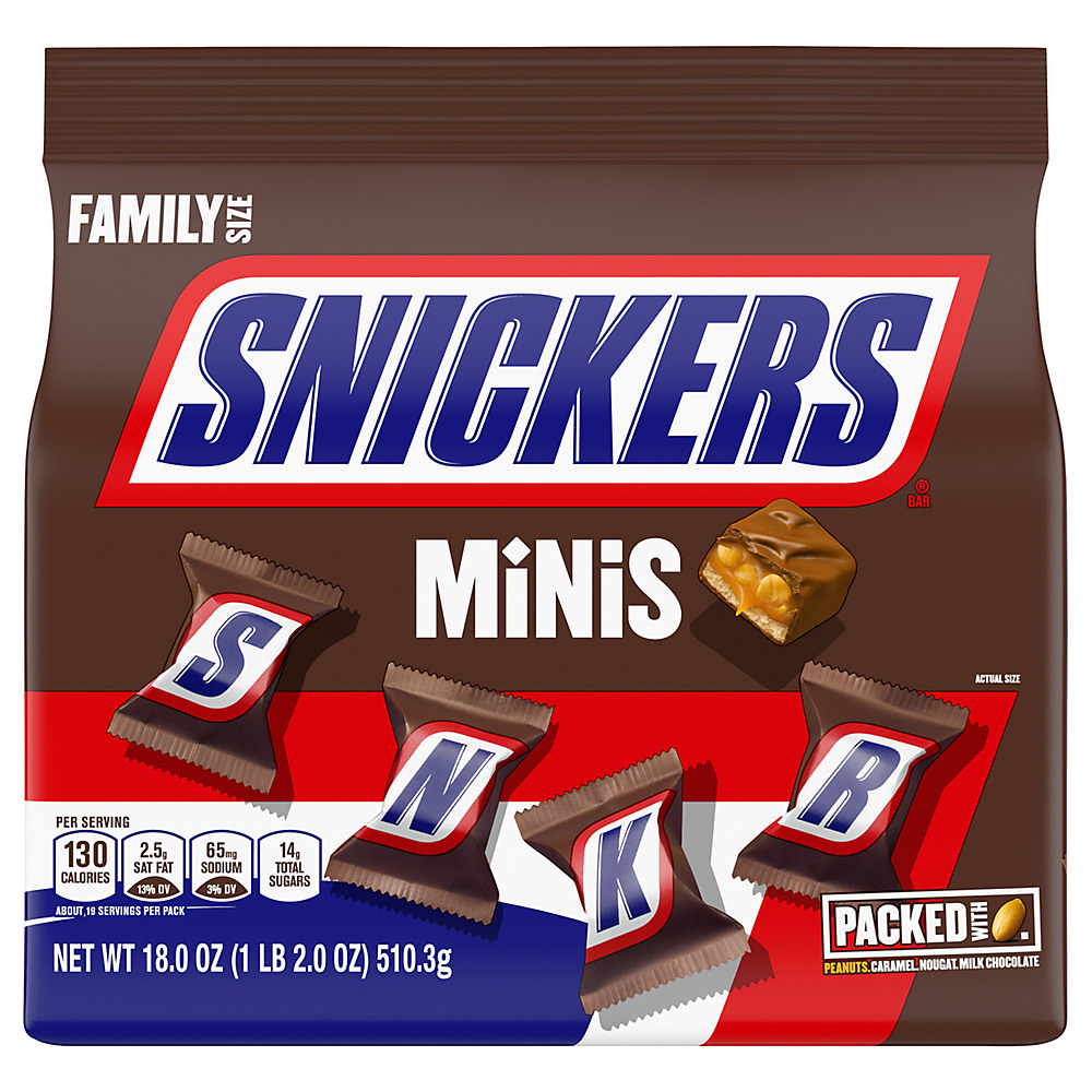 Calories in Snickers Minis Chocolate Candy Bars Family Size, 18 oz
