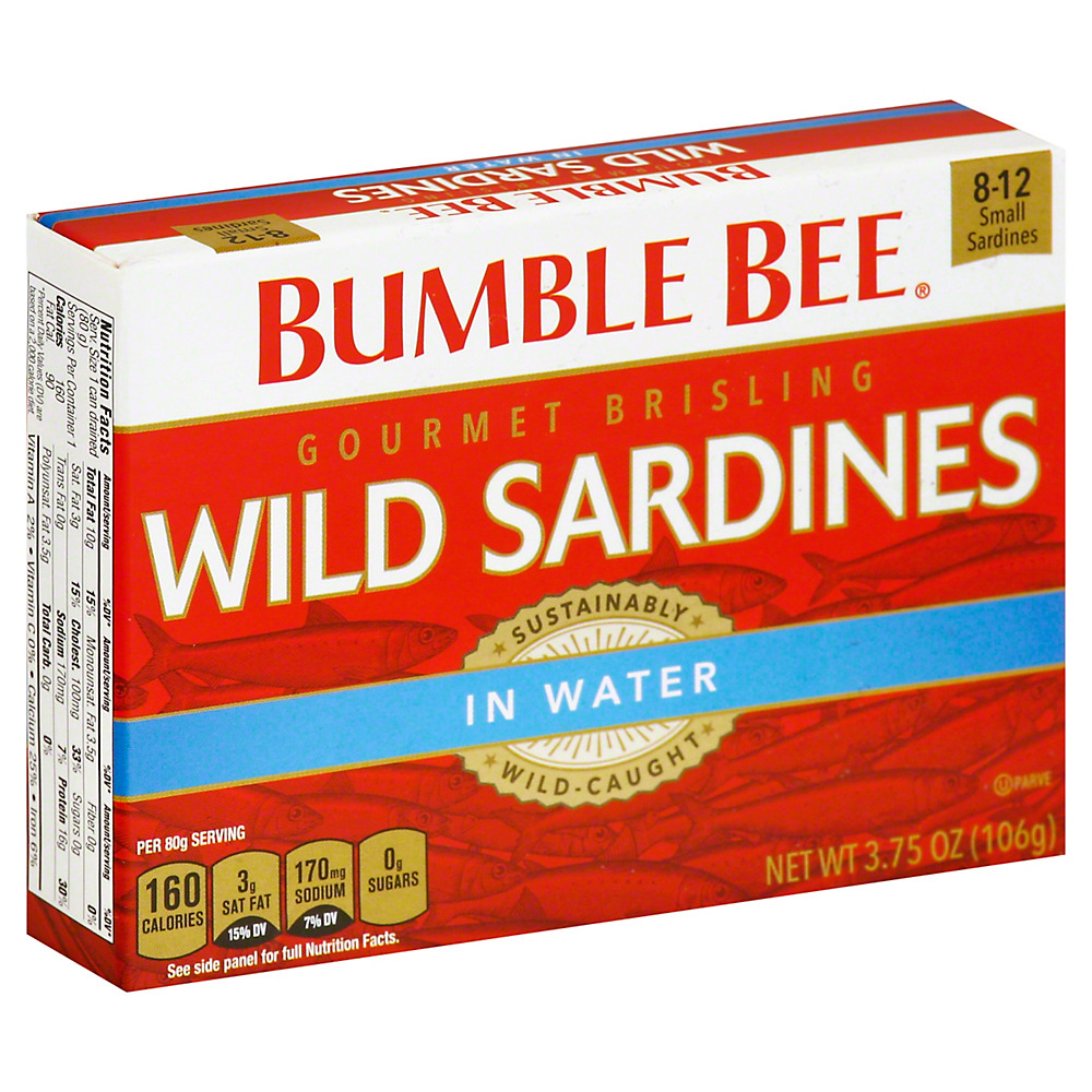 Calories in Bumble Bee Gourmet Brisling Wild Sardines in Water, 3.75 oz