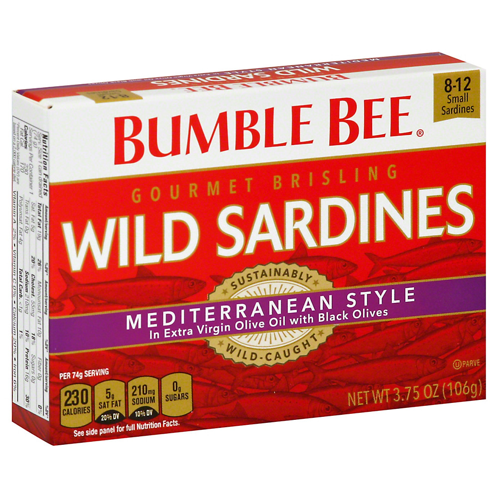 Calories in Bumble Bee Mediterranean Style Gourmet Brisling Wild Sardines, 3.75 oz
