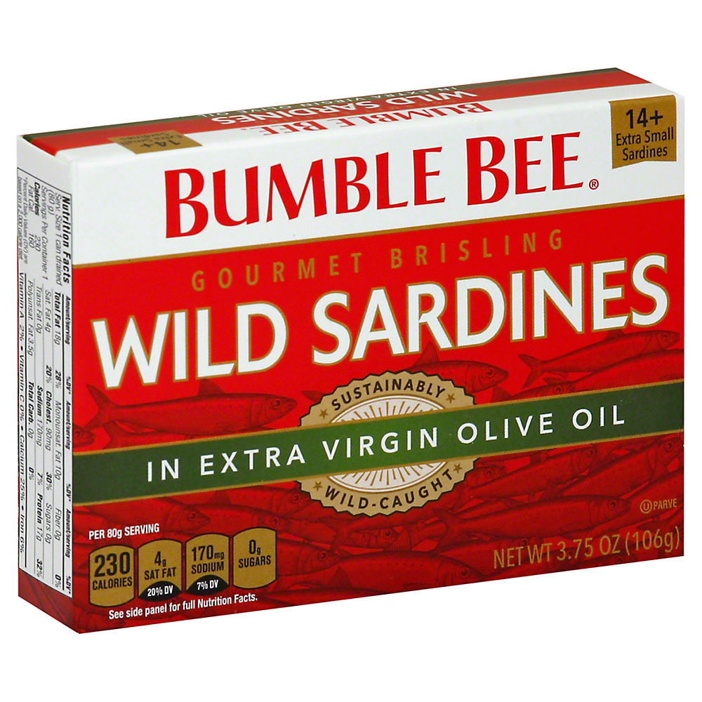 Calories in Bumble Bee Gourmet Brisling Wild Sardines in Extra Virgin Olive Oil, 3.75 oz