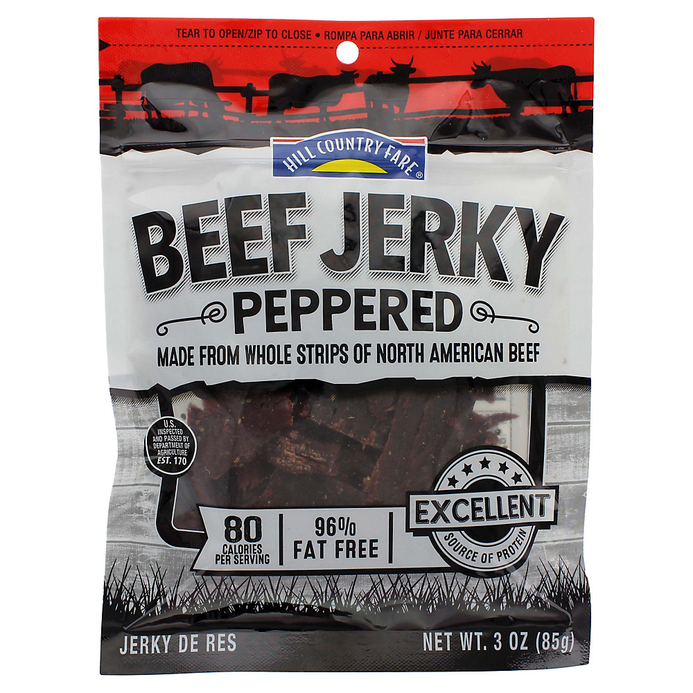 Calories in Hill Country Fare Peppered Beef Jerky, 3 oz