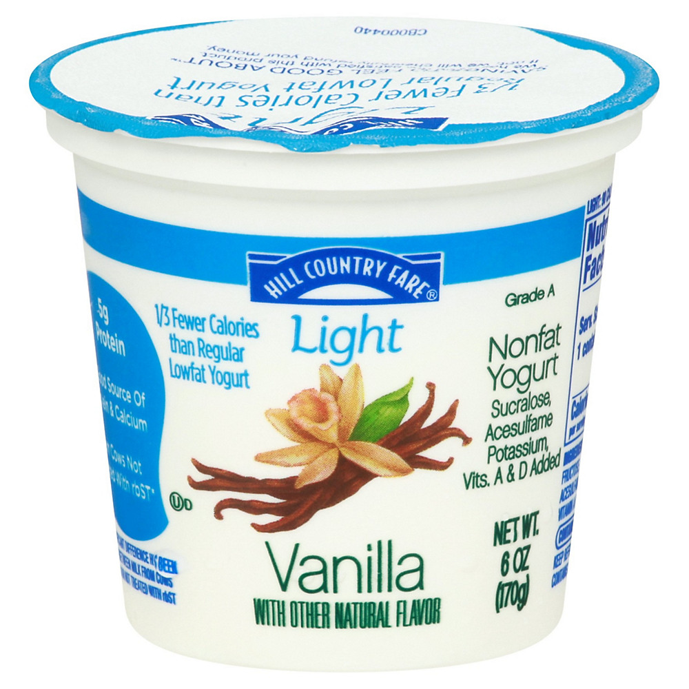 Calories in Hill Country Fare Light Non-Fat Vanilla Yogurt, 6 oz