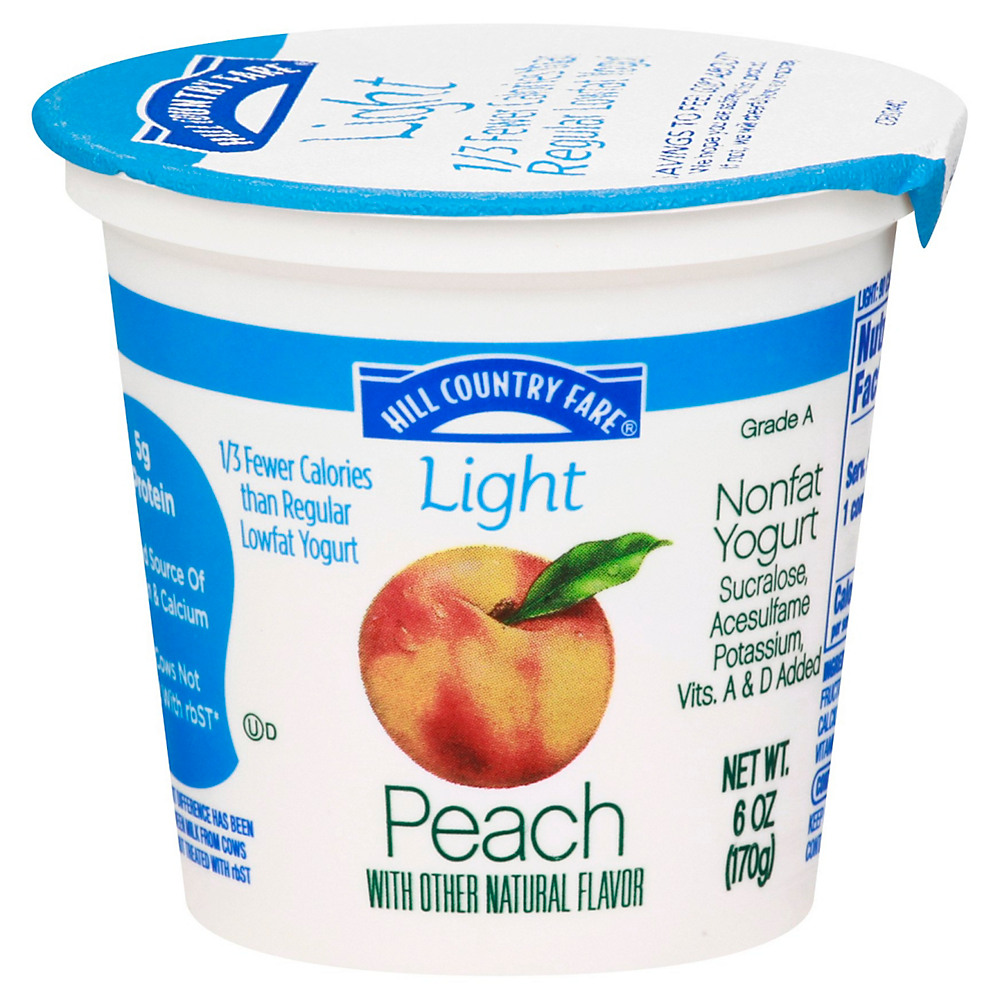 Calories in Hill Country Fare Light Non-FatPeach Yogurt, 6 oz