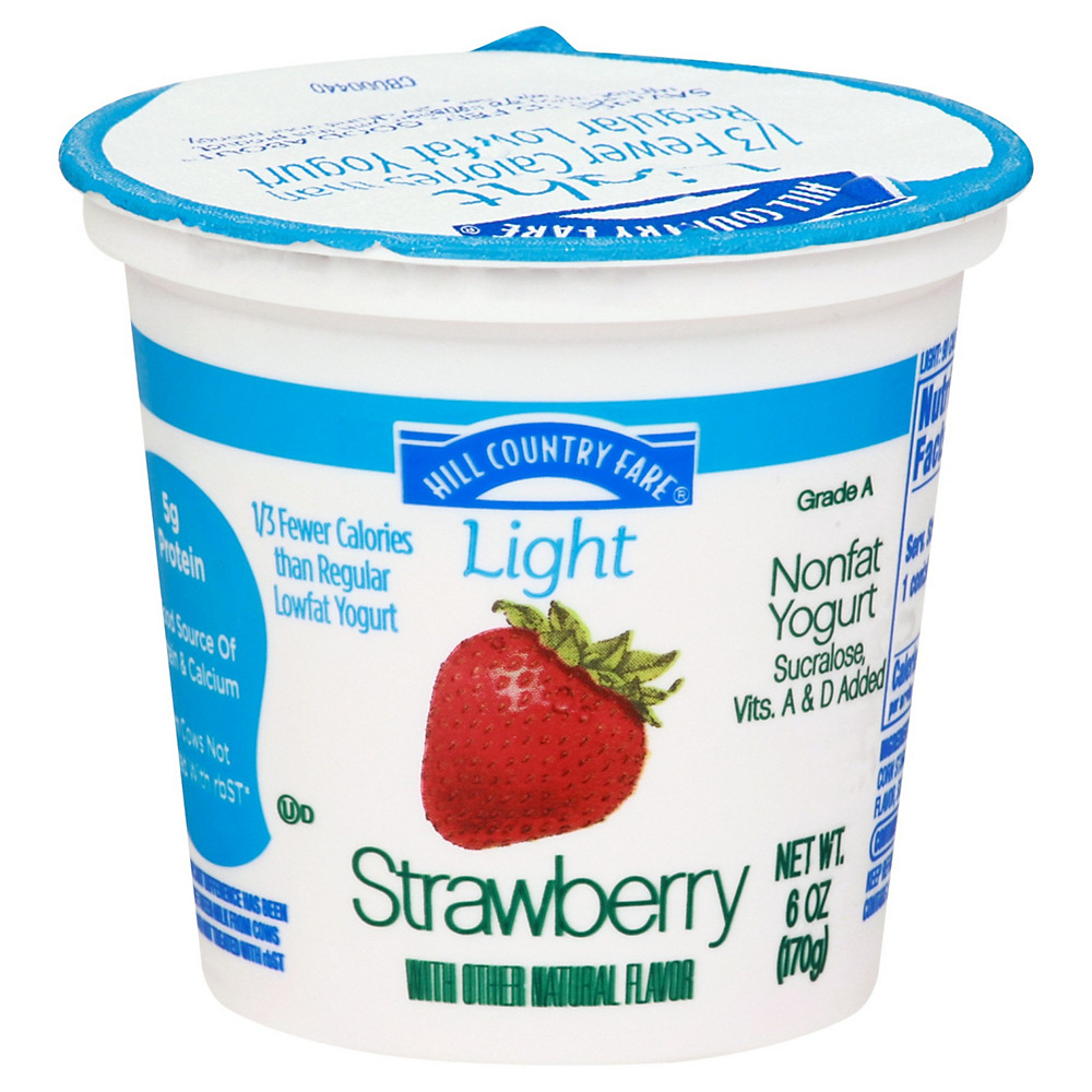 Calories in Hill Country Fare Light Non-Fat Strawberry Yogurt, 6 oz