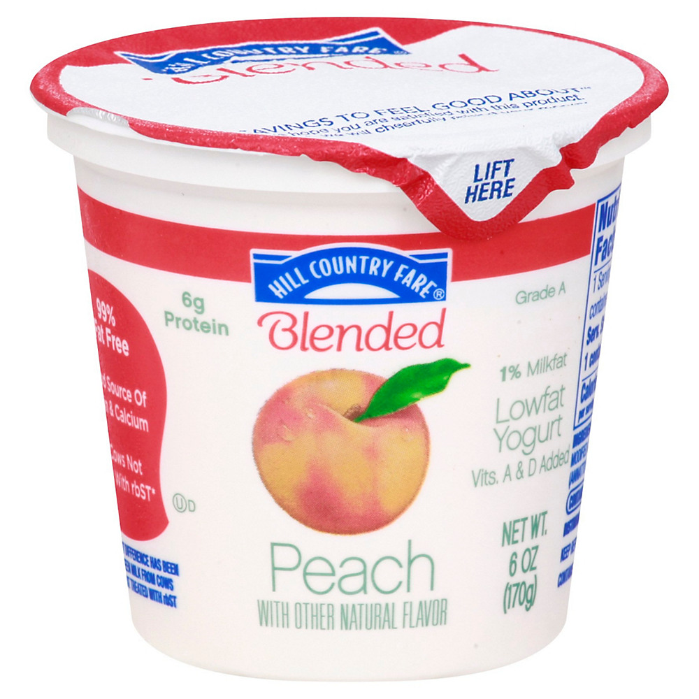 Calories in Hill Country Fare Blended Low-Fat Peach Yogurt, 6 oz