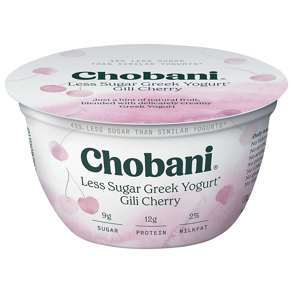 Calories in Chobani Less Sugar Low-Fat Gili Cherry Greek Yogurt , 5.3 oz