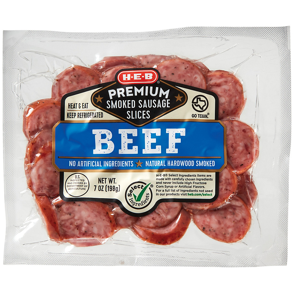 Calories in H-E-B Select Ingredients Beef Smoked Sausage Slices , 7 oz