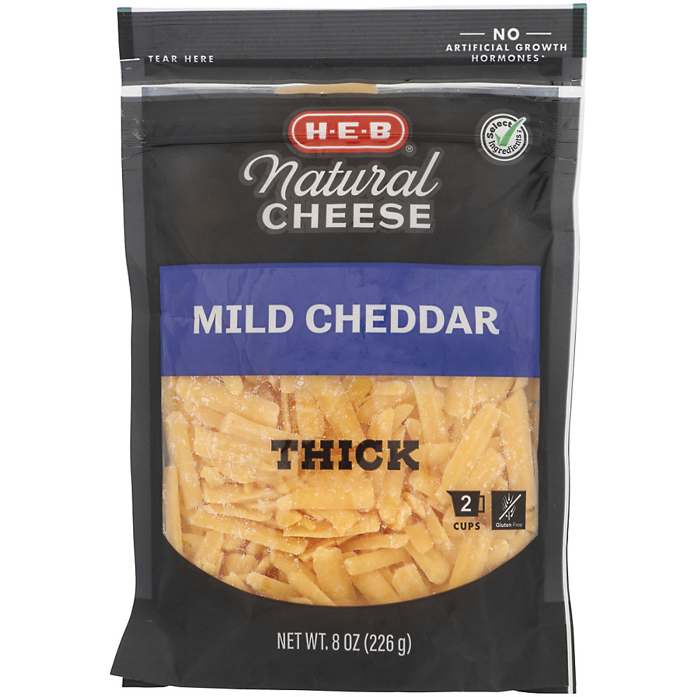 Calories in H-E-B Select Ingredients Mild Cheddar Cheese. Thick Shredded, 8 oz