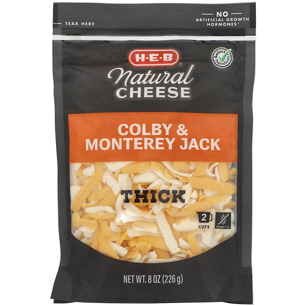 Calories in H-E-B Select Ingredients Colby and Monterey Jack Cheese, Thick Shredded, 8 oz