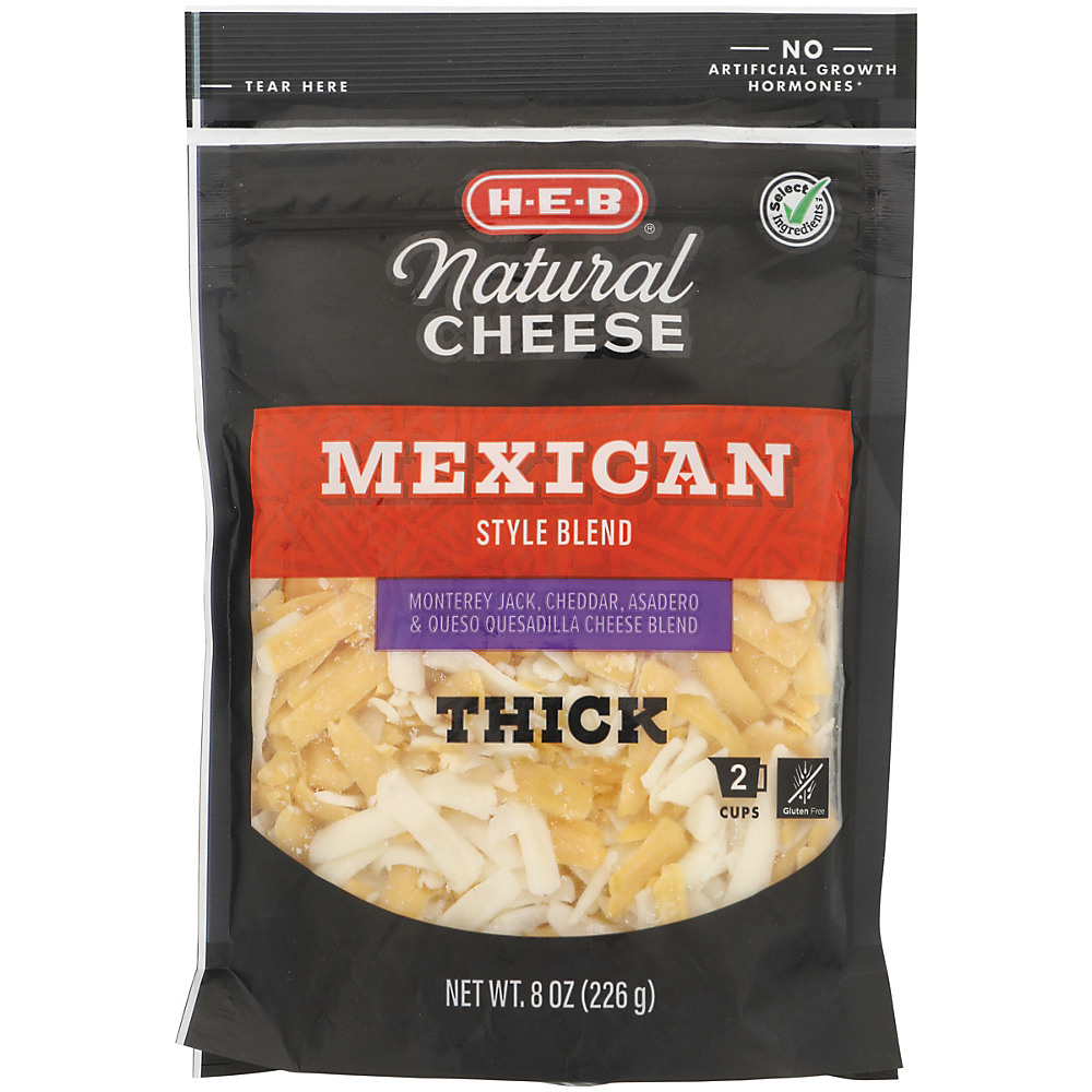 Calories in H-E-B Select Ingredients Mexican Style Cheese, Thick Shredded, 8 oz