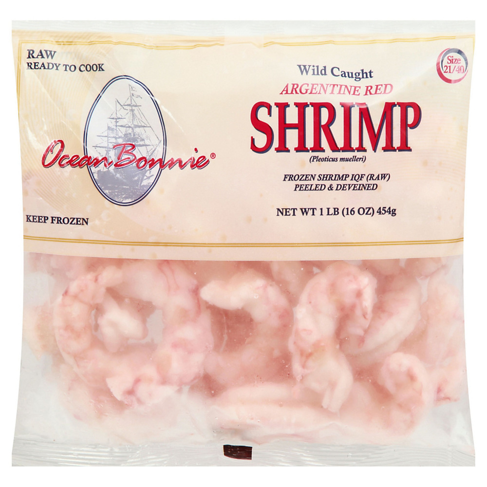 Calories in Ocean Bonnie Raw Peeled and Deveined Wild Caught Argentine Red Shrimp, 21-40ct /lb, 16 oz