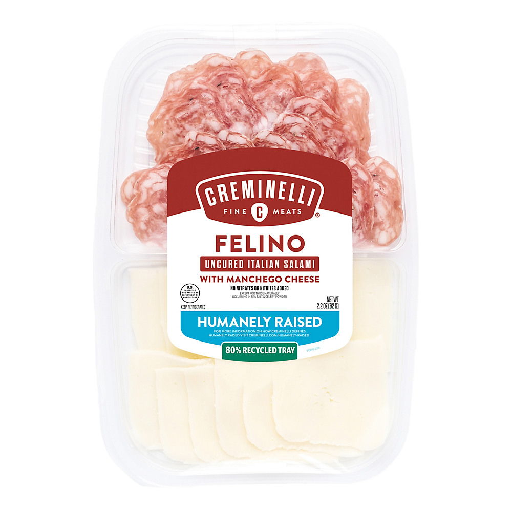 Calories in Creminelli Fine Meats Sliced Felino Uncured Salami and Manchego, 2.20 oz