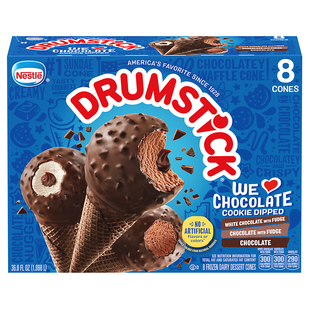 Calories in Nestle Drumstick We Love Chocolate Cookie Dipped Sundae Cones Variety Pack, 8 ct
