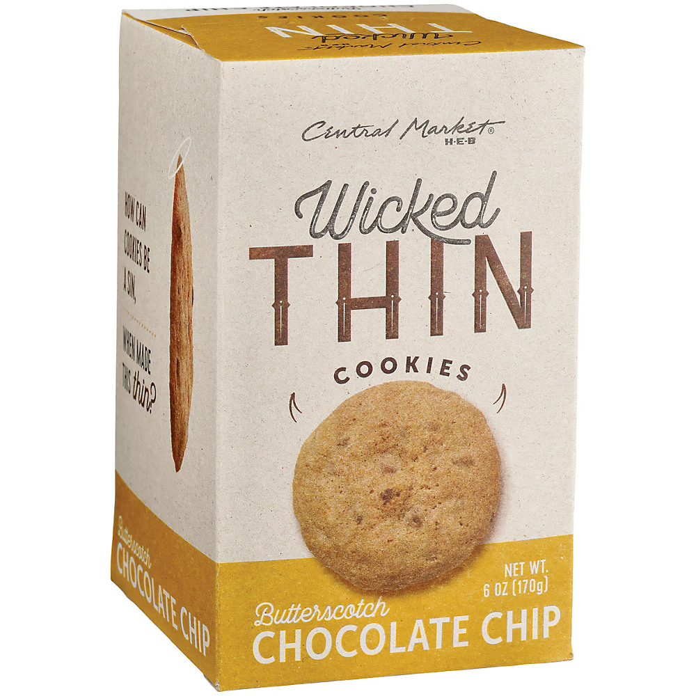 Calories in Central Market Wicked Thin Butterscotch Chocolate Chip Cookies, 6 oz