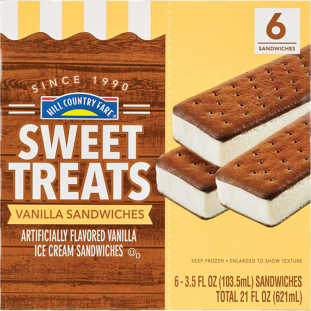 Calories in Hill Country Fare Sweet Treats Vanilla Ice Cream Sandwiches, 6 ct