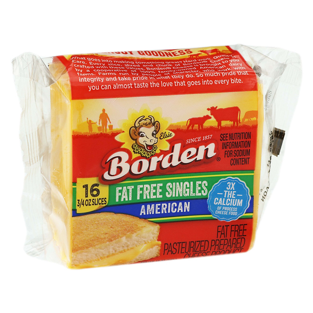 Calories in Borden American Cheese Singles, Fat Free, 16 ct
