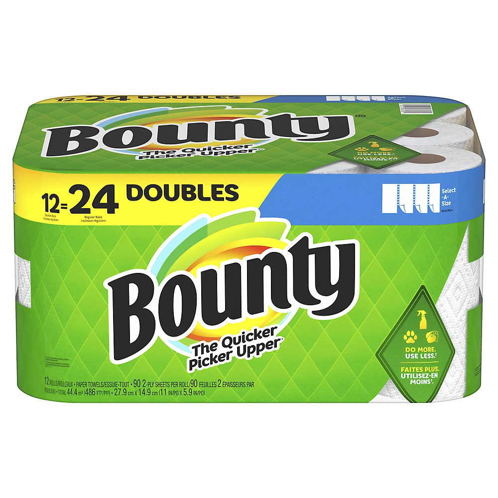 Bounty Quick-Size Paper Towels, White, 12 Family Rolls = 30 Regular Rolls