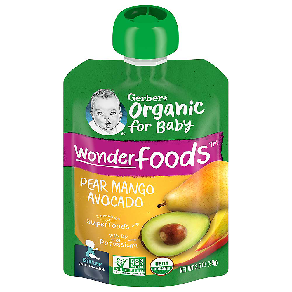 Calories in Gerber 2nd Foods Organic Pouches, Pear Mango Avocado, 3.5 oz