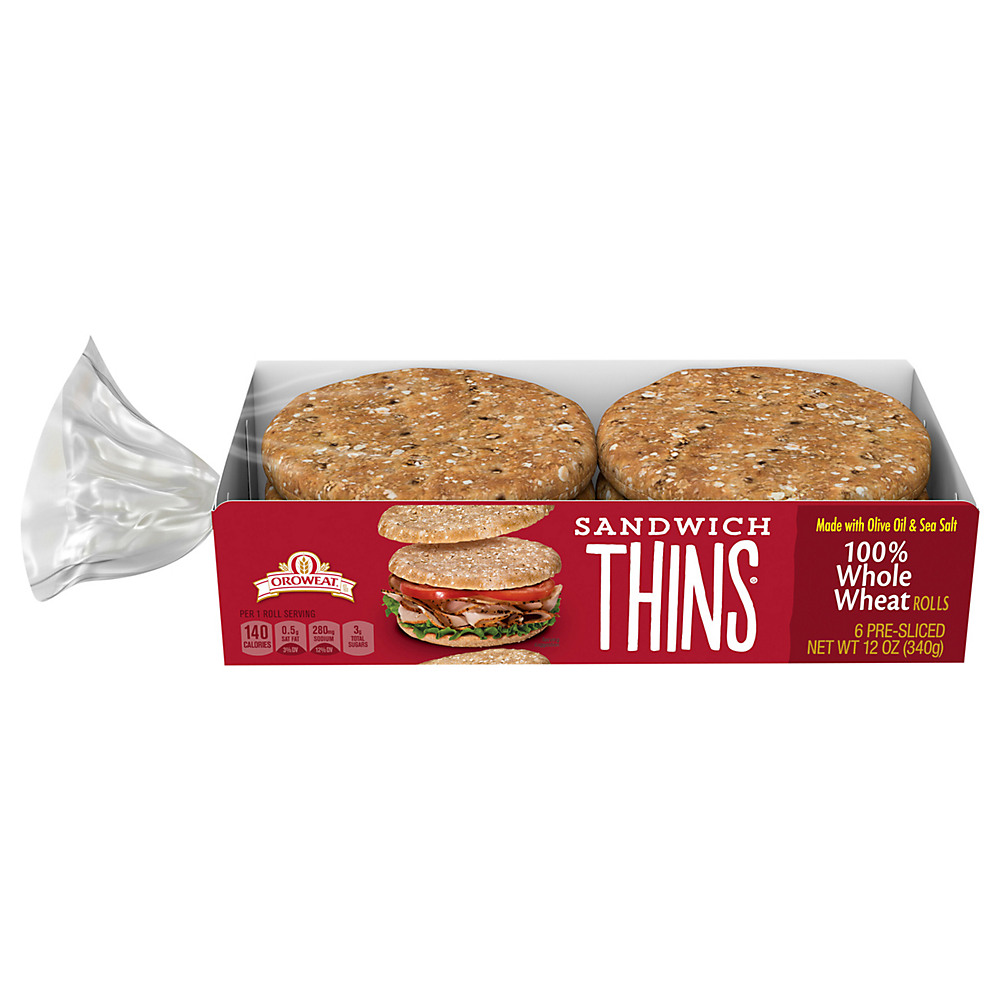 Calories in Oroweat Sandwich Thins 100% Whole Wheat Sandwich Thins, 6 ct
