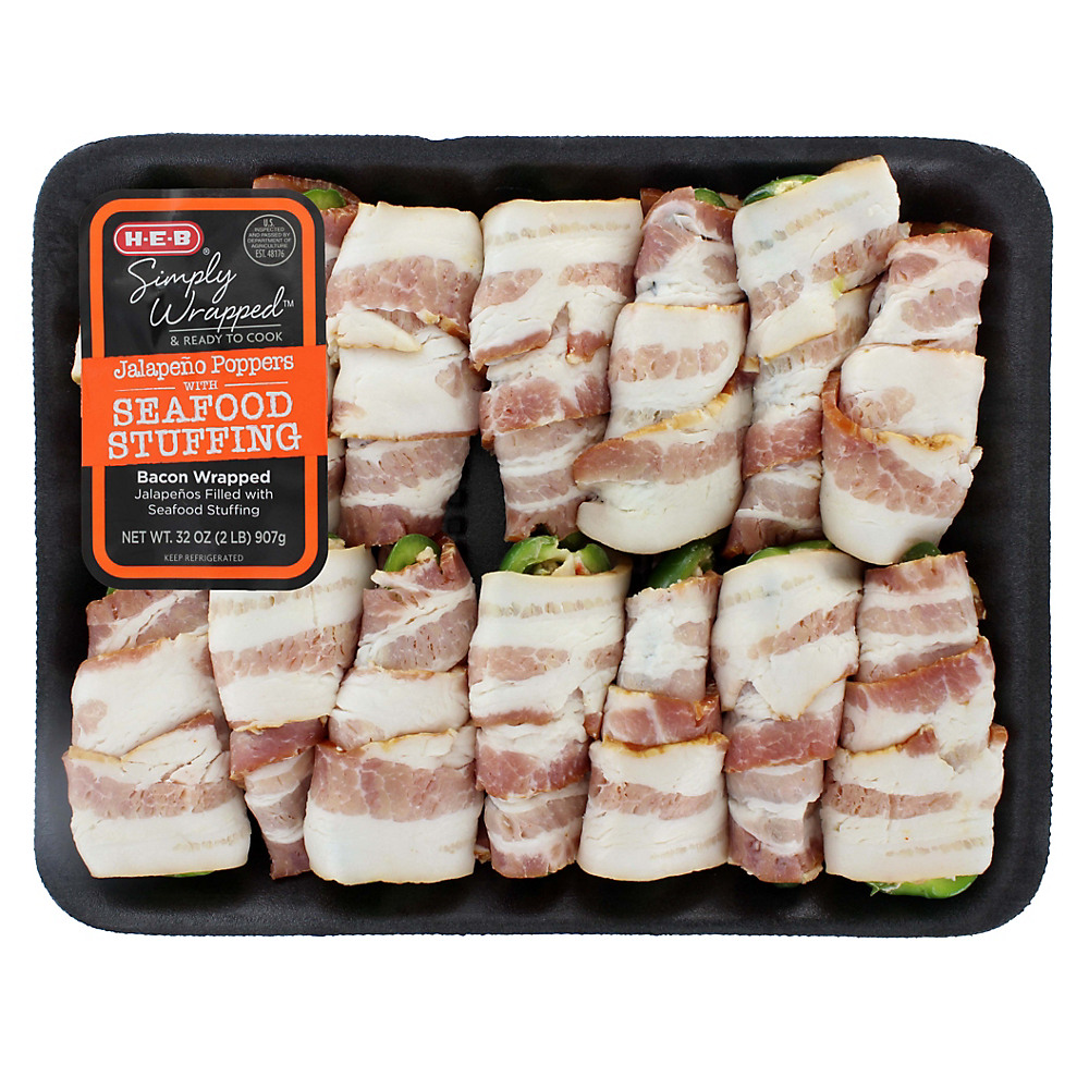 Calories in H-E-B Simply Wrapped Bacon Jalapeno with Seafood Stuffing Poppers, 14 ct