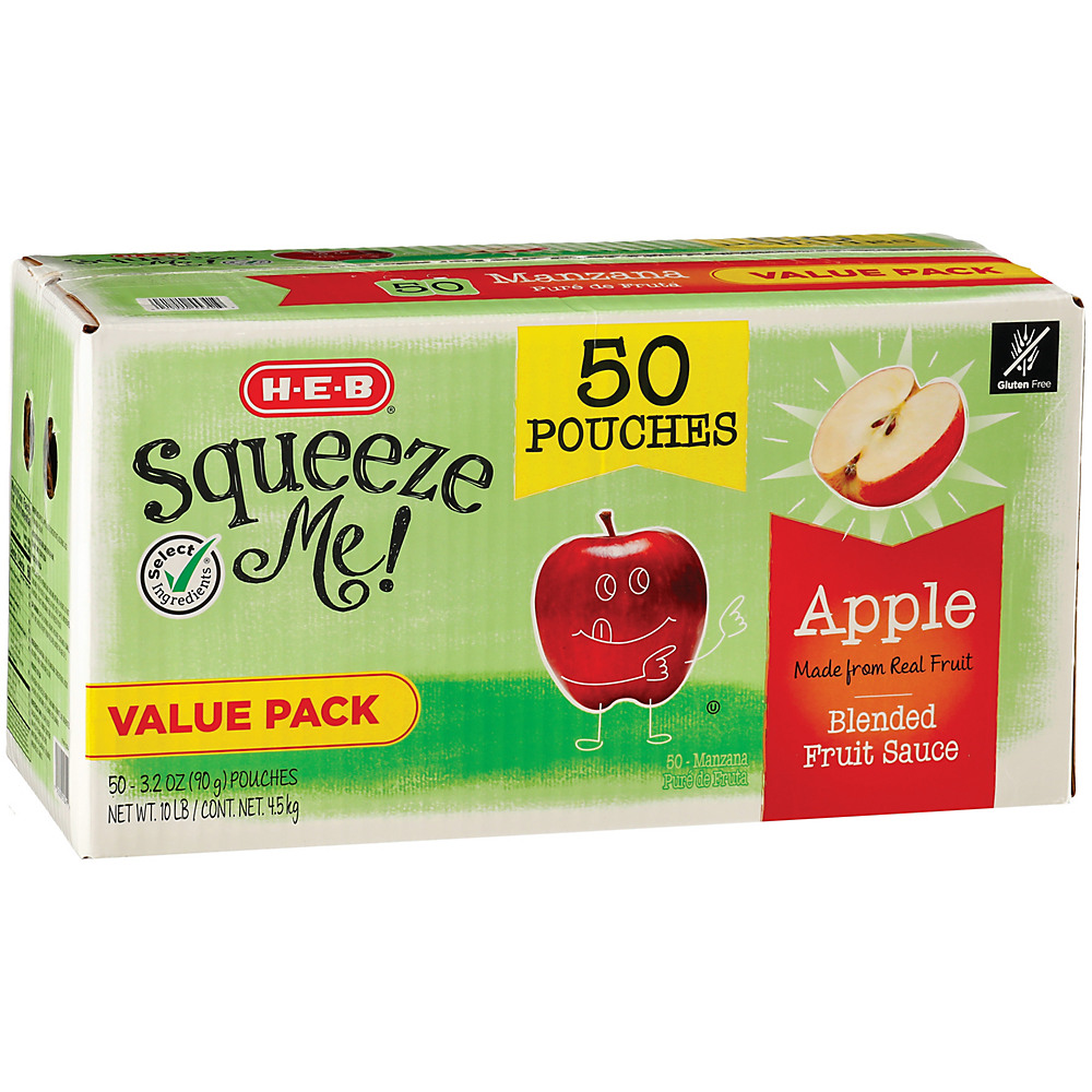 Calories in H-E-B Select Ingredients Squeeze Me! Apple Sauce Pouches Value Pack, 50 ct