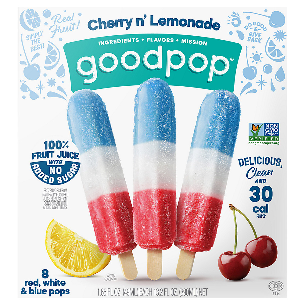 Calories in GoodPop Cherry + Lemonade Red White & Blue Pops, 8 ct