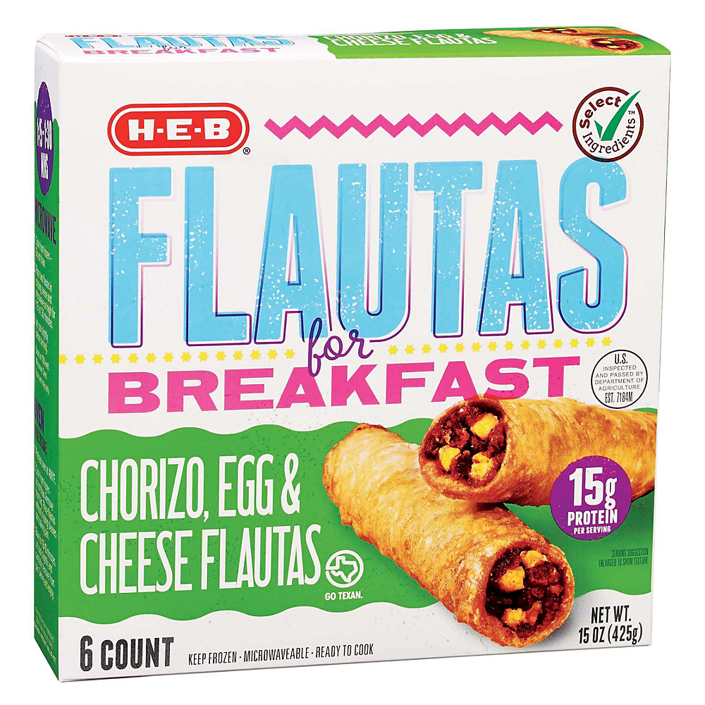 Calories in H-E-B Select Ingredients Flautas For Breakfast Chorizo Egg & Cheese, 6 ct