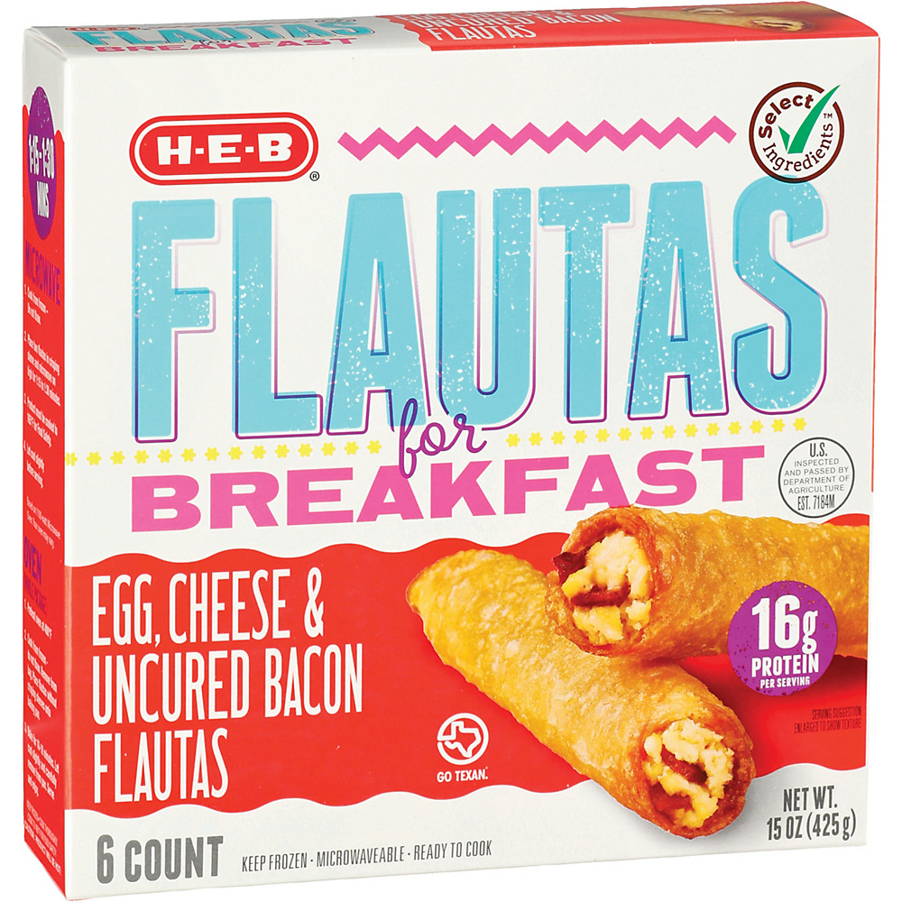 Calories in H-E-B Select Ingredients Flautas For Breakfast Bacon Egg & Cheese, 6 ct
