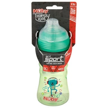 Nuby Thirsty Kids Sip It Sport Bottle - Colors May Vary, 12 oz