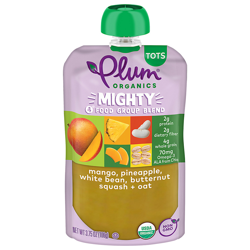 Calories in Plum Organics Mighty 4 Mango Pineapple White Bean Squash & Oats, 3.75 oz