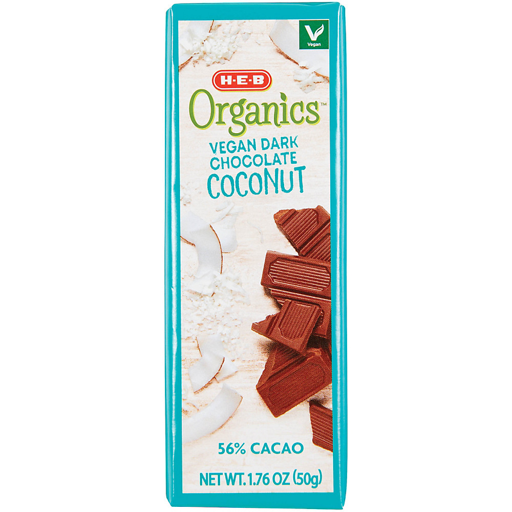 Calories in H-E-B Organics Vegan 56% Dark Chocolate Coconut Bar, Each