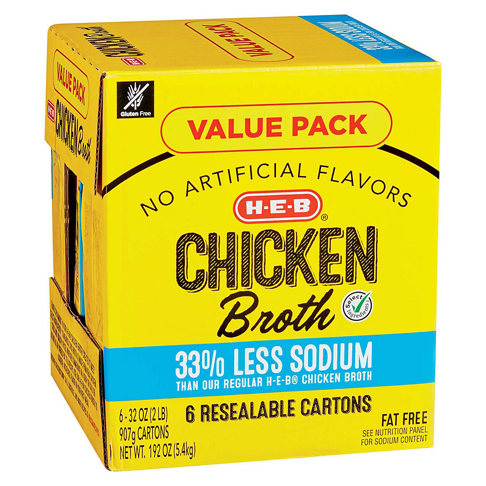 Calories in H-E-B Select Ingredients Reduced Sodium Chicken Broth Club Pack, 6 ct