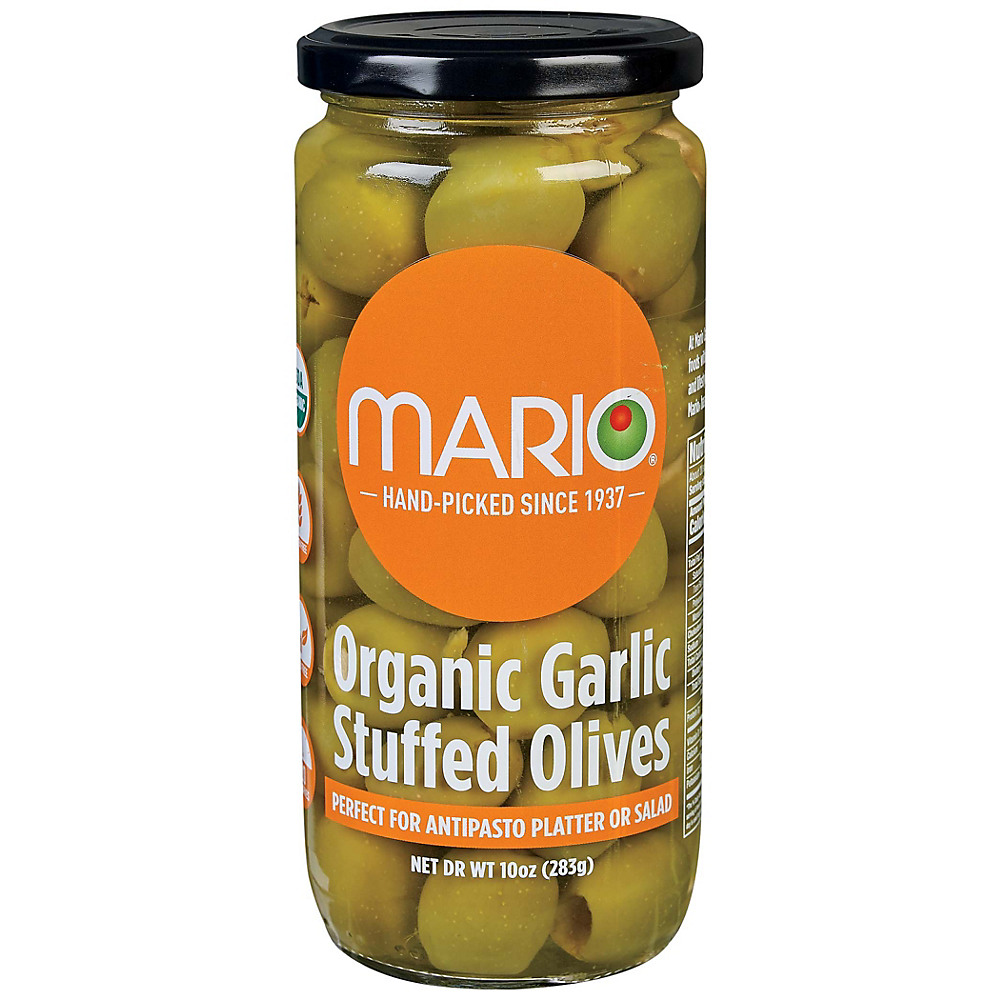 Calories in Mario Organic Garlic Stuffed Olives, 10 oz