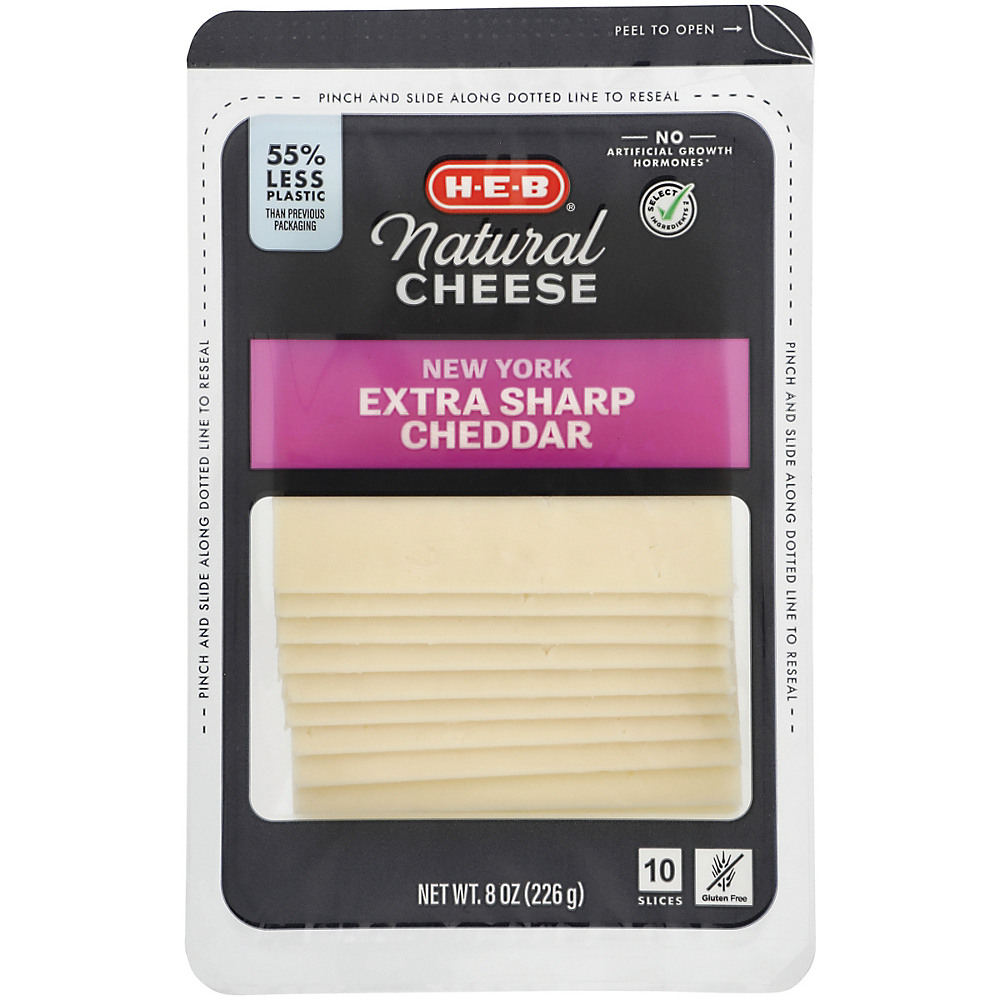 Calories in H-E-B Select Ingredients New York Extra Sharp Cheddar Cheese, Thin Slices, 10 ct