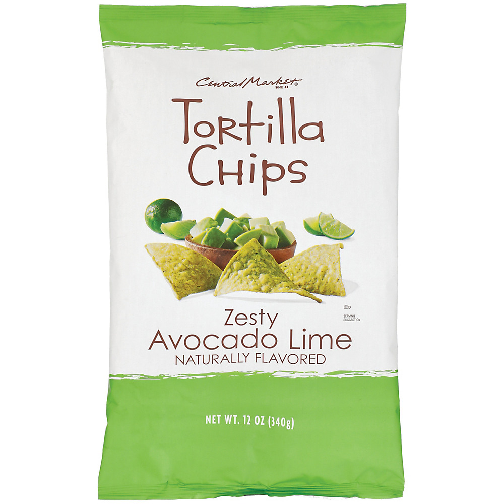 Calories in Central Market Zesty Avocado Lime Tortilla Chips, 12 oz