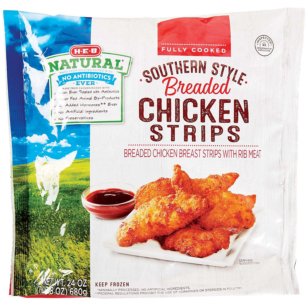 Calories in H-E-B Natural Fully Cooked Southern Style Breaded Chicken Strips, 24 oz