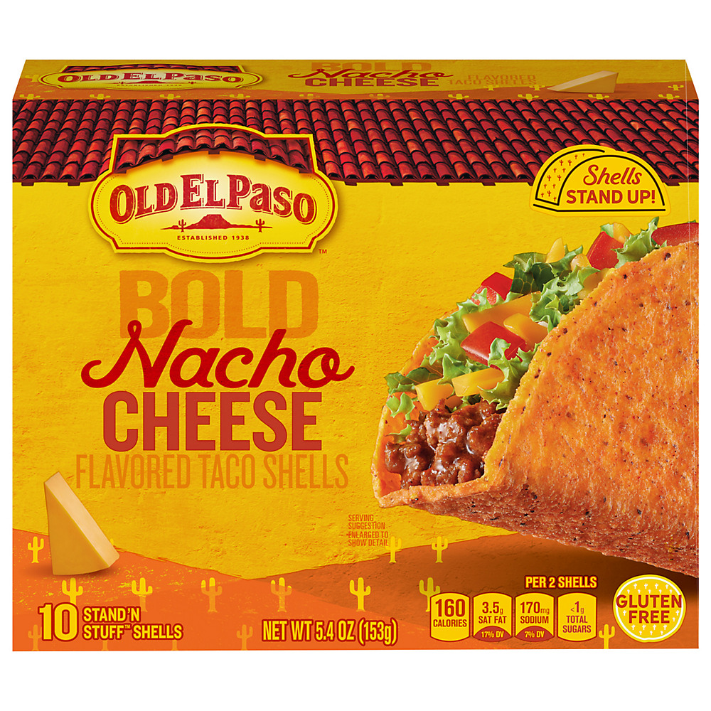 Calories in Old El Paso Bold Nacho Cheese Stand 'N Stuff Taco Shells, 10 ct