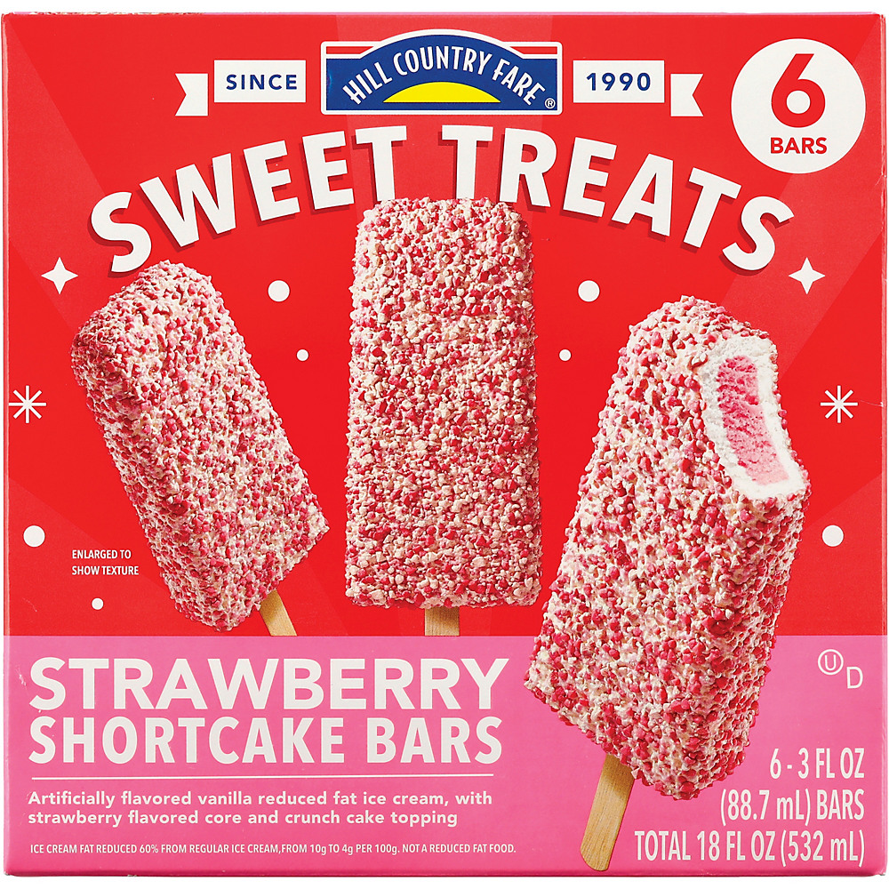 Calories in Hill Country Fare Sweet Treats Strawberry Short Cake Ice Cream Bars, 6 ct