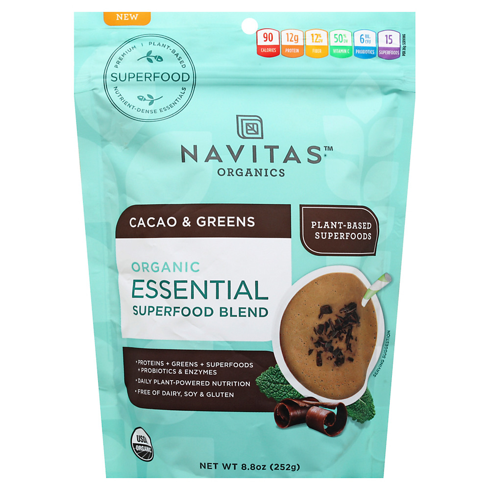 Calories in Navitas Organics Essential Blend Cacao & Greens, 8.8 oz