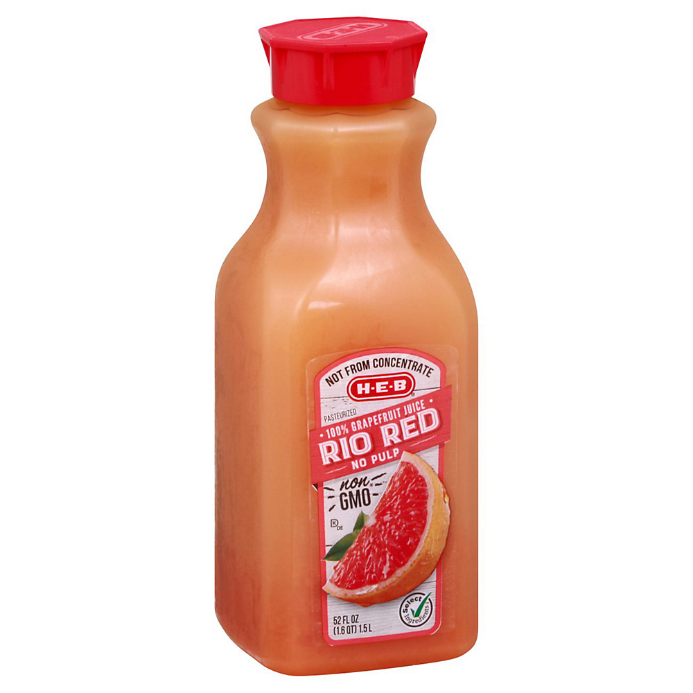 Calories in H-E-B Select Ingredients No Pulp Rio Red Grapefruit Juice, 52 oz