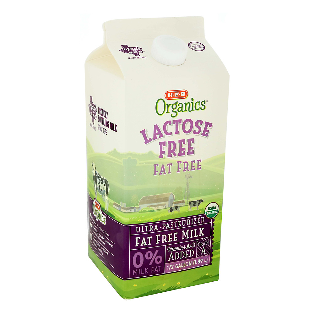 Calories in H-E-B Organics Lactose Free Fat Free Milk, 1/2 gal