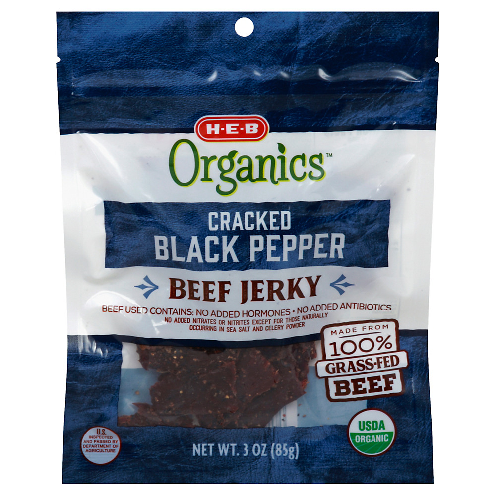Calories in H-E-B Organics Cracked Black Pepper Beef Jerky, 3 oz
