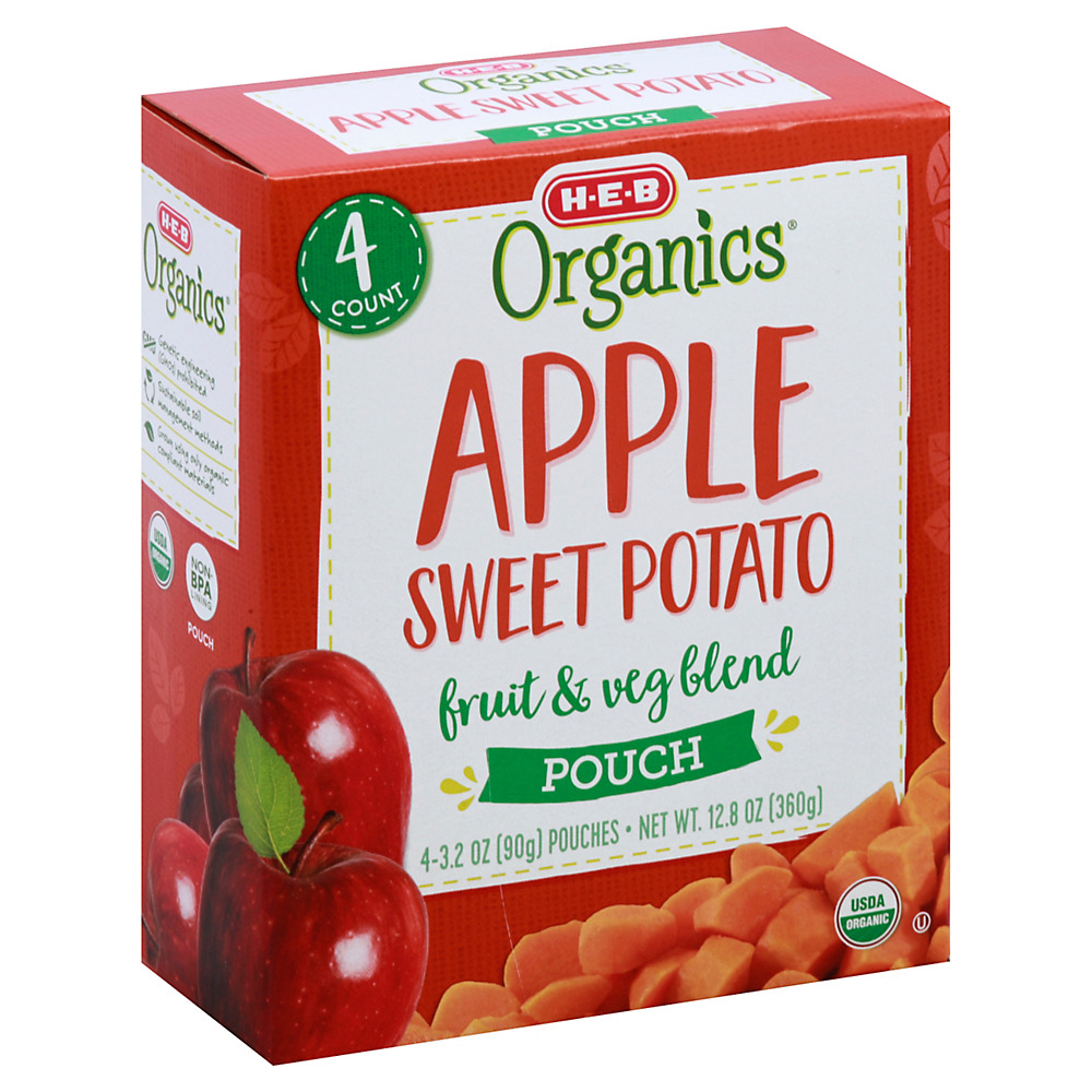 Calories in H-E-B Organics Apple Sweet Potato Fruit & Veg Blend Pouches, 4 ct