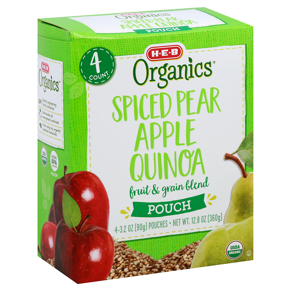 Calories in H-E-B Organics Spiced Pear Apple Quinoa Fruit & Grain Pouches, 4 ct