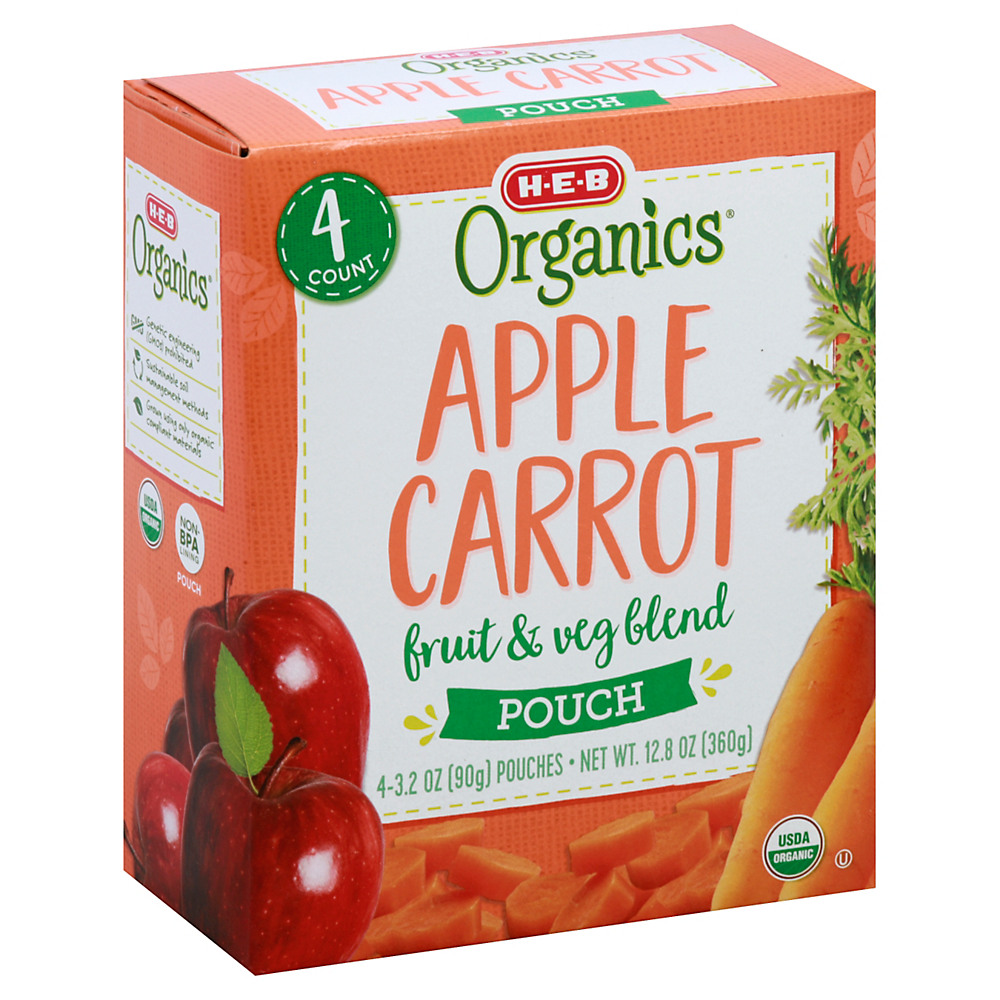 Calories in H-E-B Organics Apple Carrot Fruit & Veg Blend Pouches, 4 ct