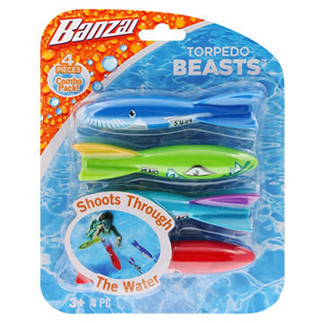 Banzai Torpedo Beasts Dive Toys, 4 pc