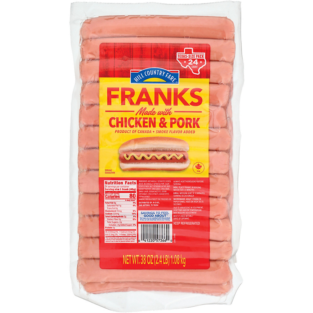 Calories in Hill Country Fare Chicken and Pork Meat Franks Value Pack, 24 ct