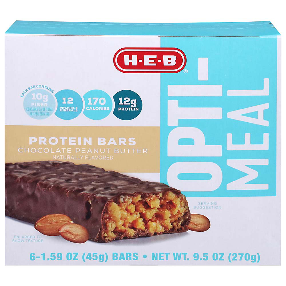Calories in H-E-B Opti-Meal Chocolate Peanut Butter Protein Bars, 6 ct